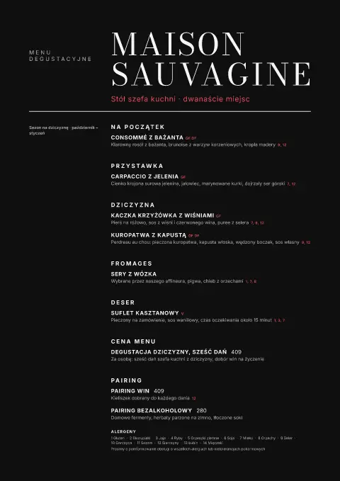 Noir Gibier – podgląd szablonu menu