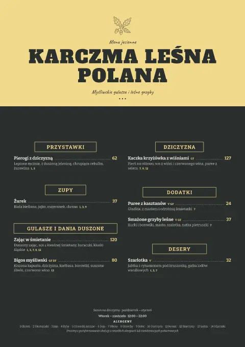 Leśna tablica – podgląd szablonu menu