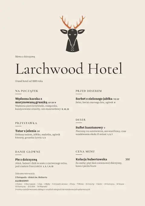 Noc Hubertusa – podgląd szablonu menu
