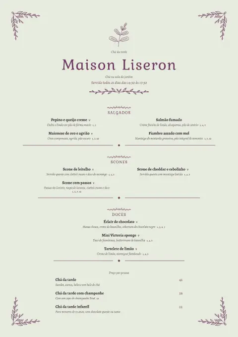 Estufa de ameixa – pré-visualização do modelo de menu