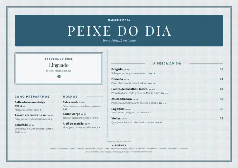 Névoa de ostras – pré-visualização do modelo de menu