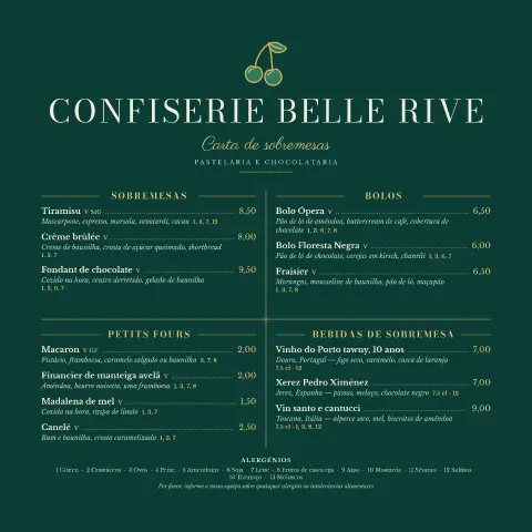 Praliné esmeralda – pré-visualização do modelo de menu