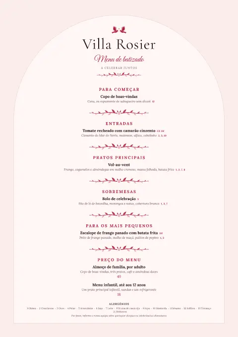 Arco de pombas – pré-visualização do modelo de menu