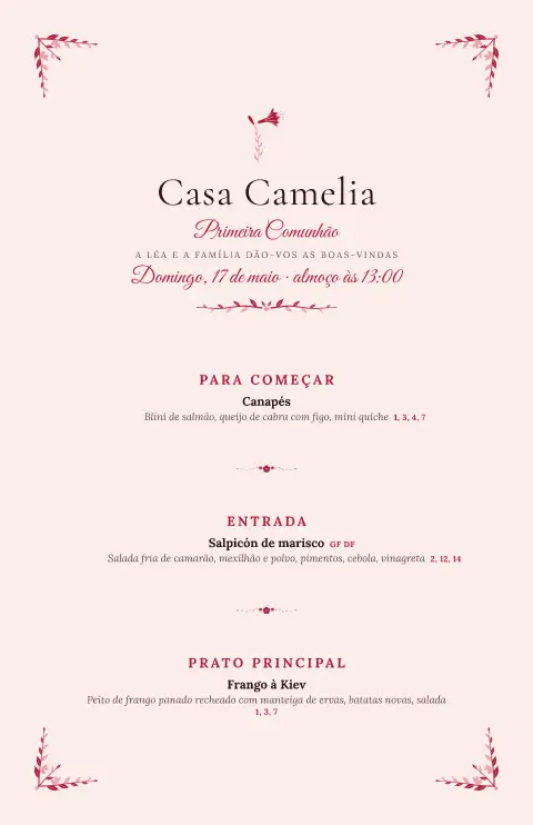 Véu de lírio – pré-visualização do modelo de menu