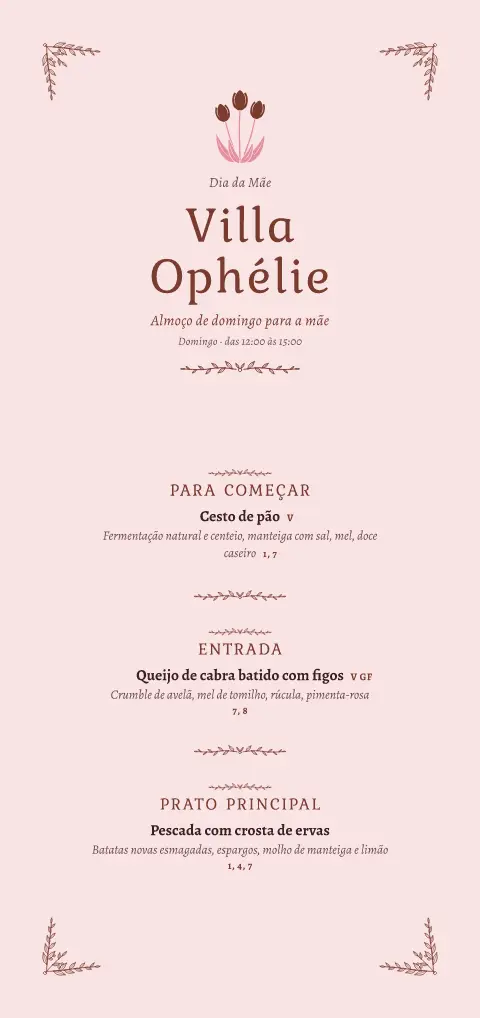 Domingo de íris – pré-visualização do modelo de menu