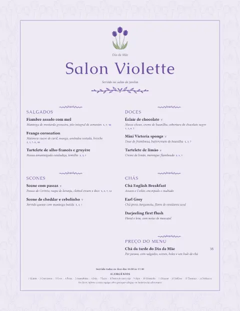Tarde violeta – pré-visualização do modelo de menu
