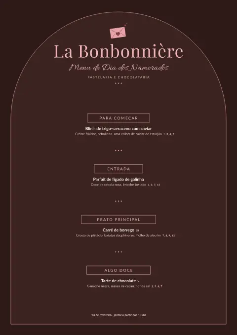 Arco de bombons – pré-visualização do modelo de menu