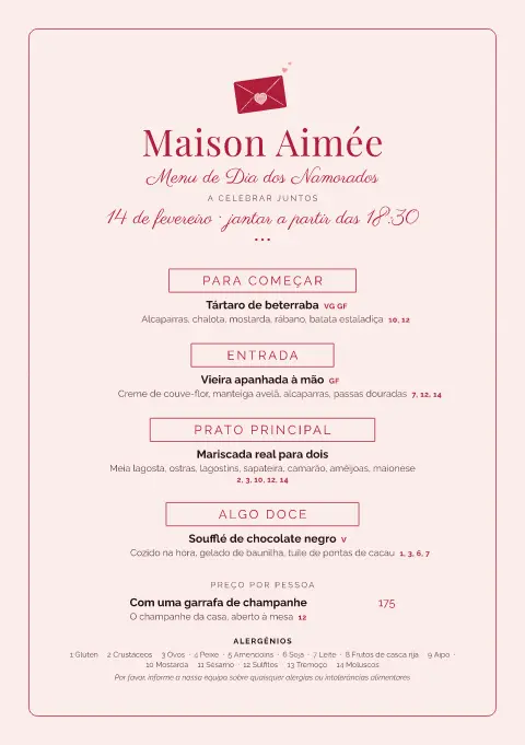 Encontro em rosa – pré-visualização do modelo de menu