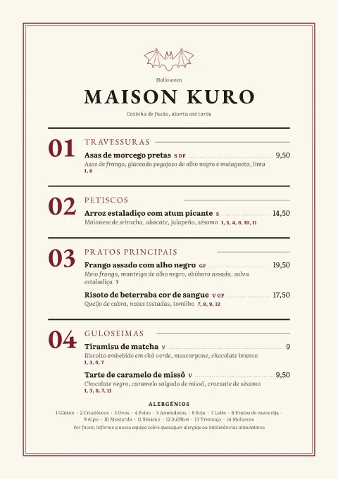Asa noturna de marfim – pré-visualização do modelo de menu