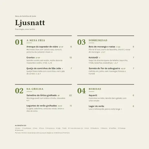 Noite branca – pré-visualização do modelo de menu