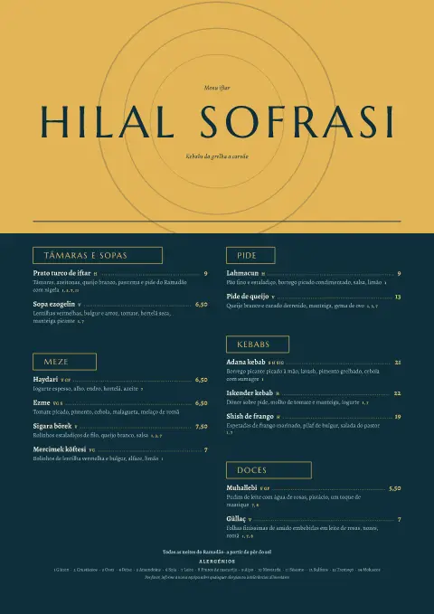 Crescente de latão – pré-visualização do modelo de menu