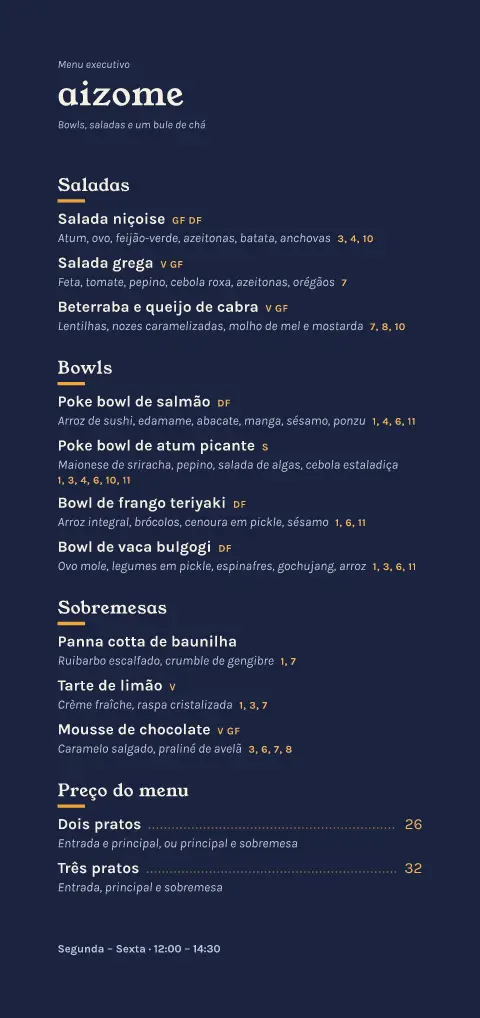 Folha índigo – pré-visualização do modelo de menu
