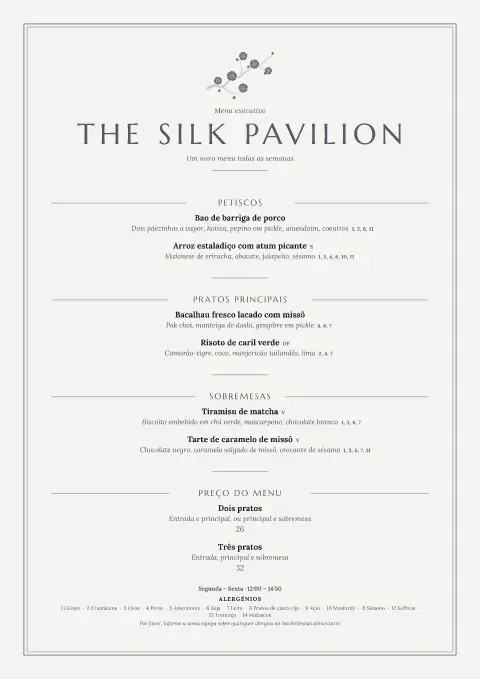 Pagode de prata – pré-visualização do modelo de menu