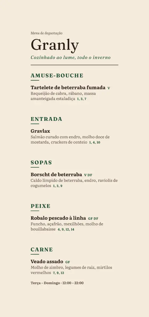 Brasa de pinho – pré-visualização do modelo de menu