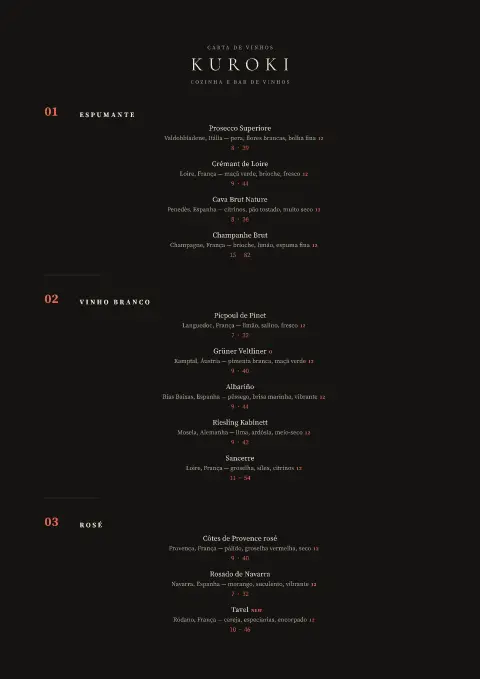 Adega Sumi – pré-visualização do modelo de menu