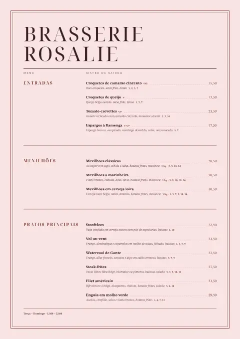 Brasserie Rosalie – pré-visualização do modelo de menu