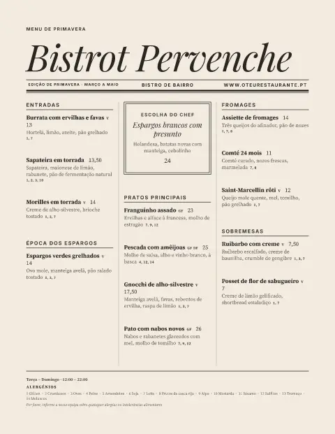 Crónica das morilles – pré-visualização do modelo de menu
