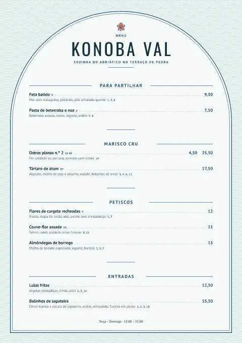 Arco do Adriático – pré-visualização do modelo de menu