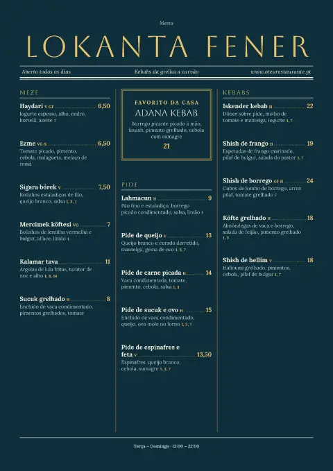 Diário do Bósforo – pré-visualização do modelo de menu