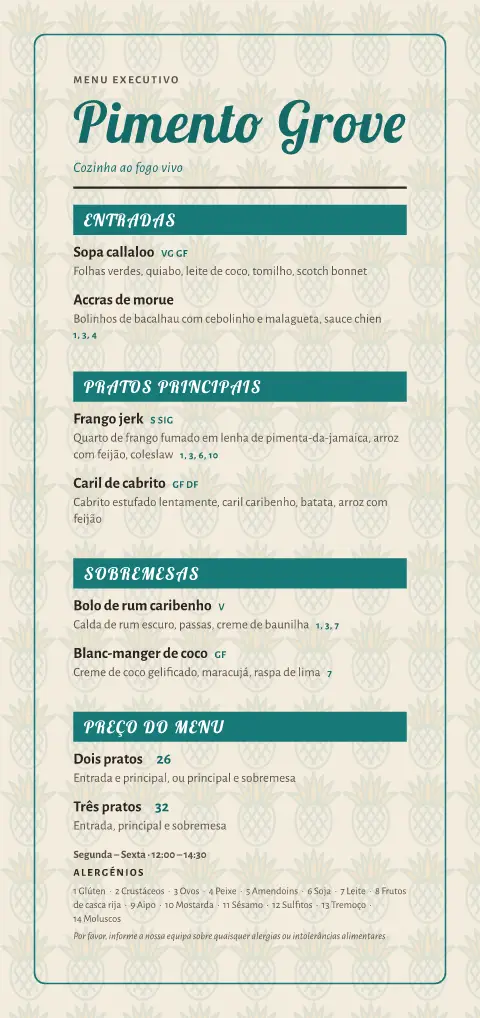 Palmeiras de pimenta – pré-visualização do modelo de menu