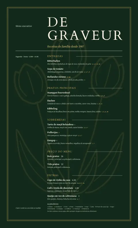 Túlipa gravada – pré-visualização do modelo de menu