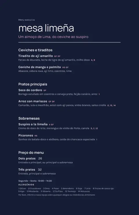 Meio-dia em Lima – pré-visualização do modelo de menu