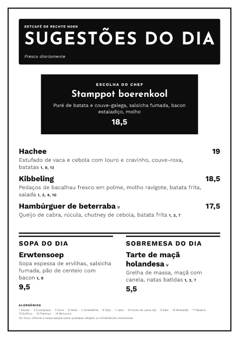 Ângulo reto – pré-visualização do modelo de menu