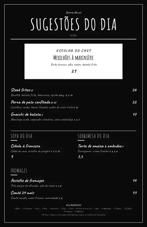 Meia-noite a giz – pré-visualização do modelo de menu