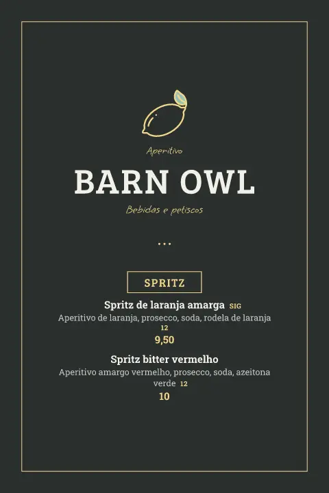 Ardósia e palha – pré-visualização do modelo de menu