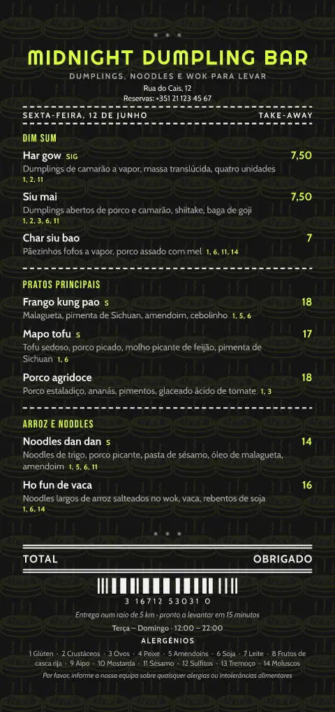 Dumpling néon – pré-visualização do modelo de menu