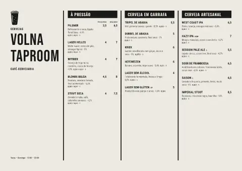 Manifesto do lúpulo – pré-visualização do modelo de menu