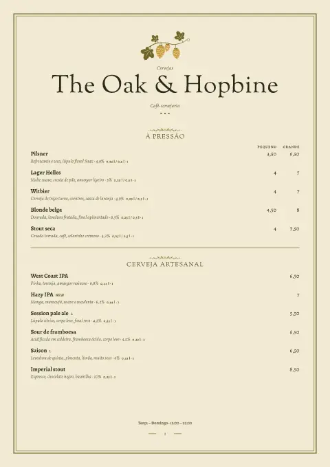 Grinalda de lúpulo – pré-visualização do modelo de menu