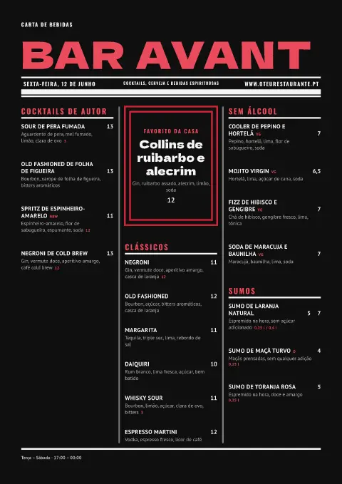 Boletim vermelho – pré-visualização do modelo de menu