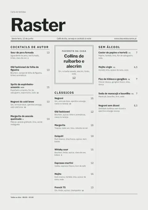 Gazeta em grelha – pré-visualização do modelo de menu