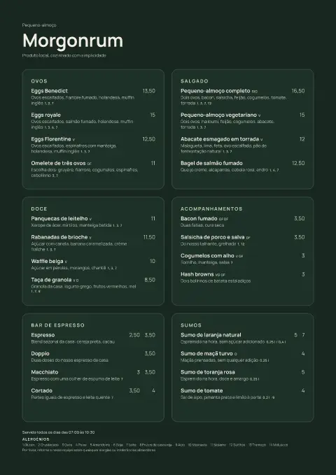 Manhã de arando – pré-visualização do modelo de menu