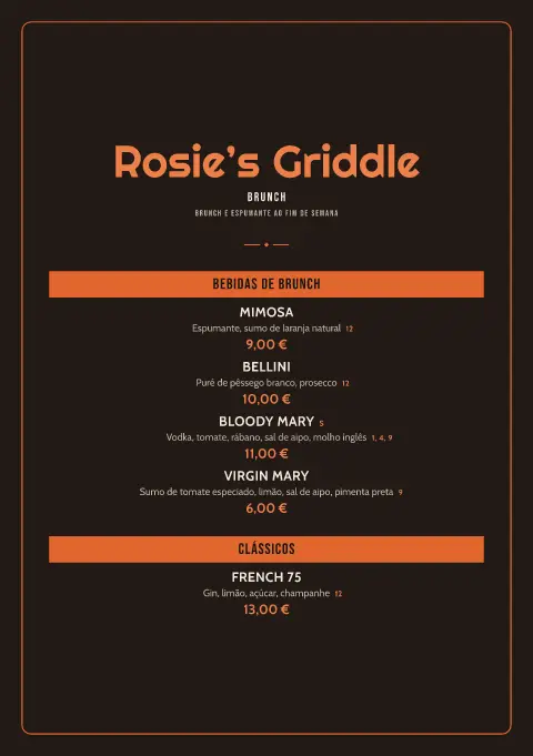 Mimosa de jukebox – pré-visualização do modelo de menu