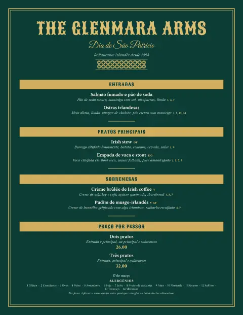 Trevo dourado – pré-visualização do modelo de menu