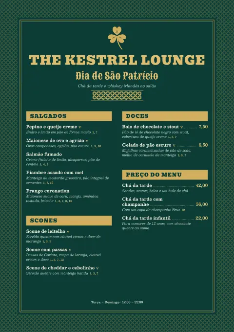 Trifólio esmeralda – pré-visualização do modelo de menu
