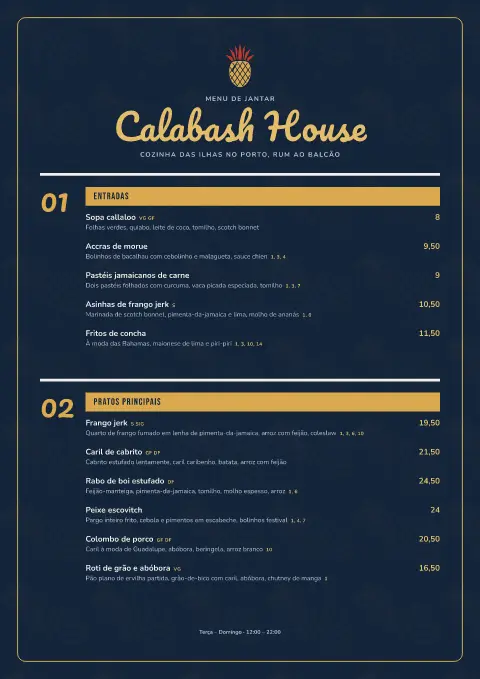 Porto da cabaça – pré-visualização do modelo de menu