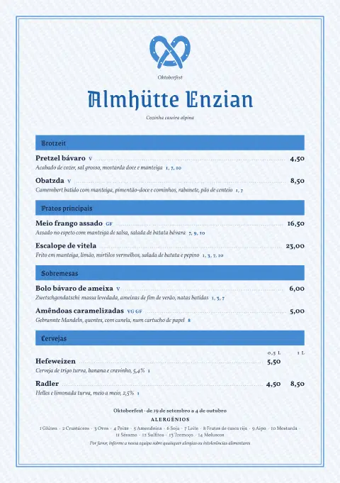 Pretzel celeste – pré-visualização do modelo de menu