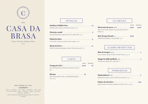 Porcelana piri – pré-visualização do modelo de menu