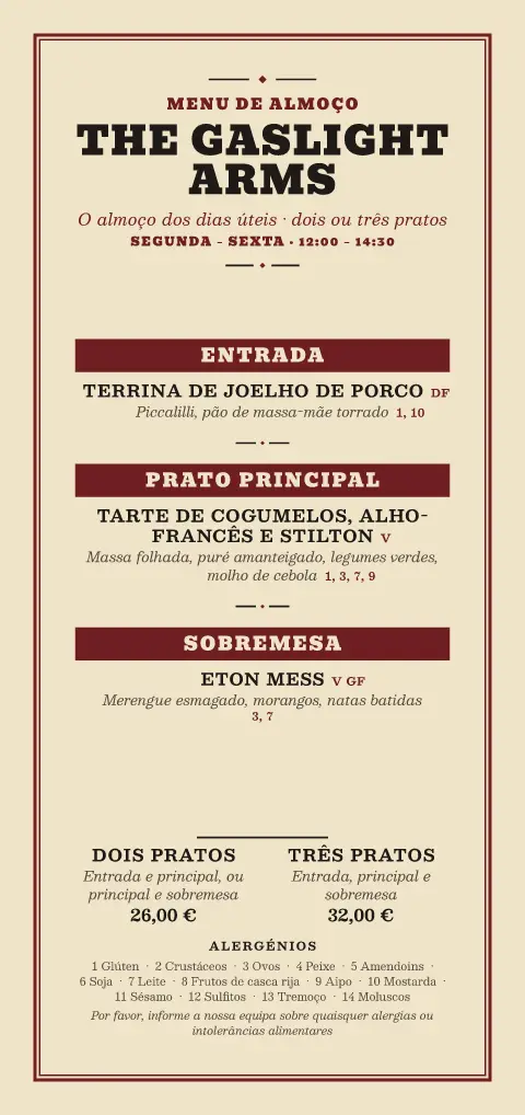 Almoço à luz do gás – pré-visualização do modelo de menu