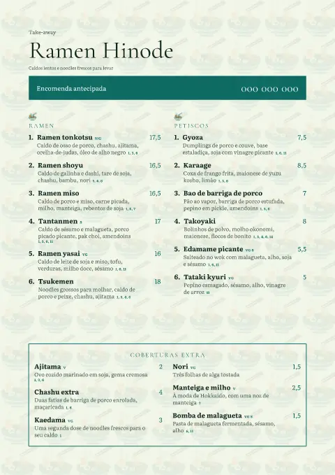 Folha de kombu – pré-visualização do modelo de menu