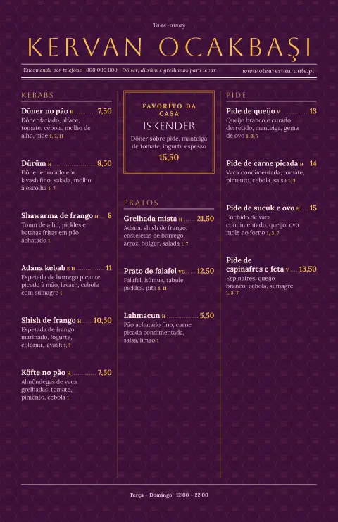 Crónica de carvão – pré-visualização do modelo de menu