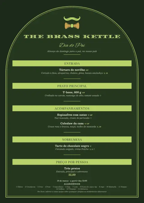 Brinde absinto – pré-visualização do modelo de menu