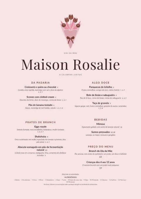 Brunch ramalhete – pré-visualização do modelo de menu