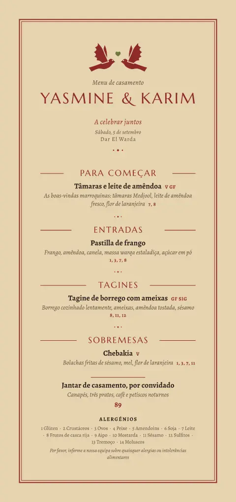 Votos de água de rosas – pré-visualização do modelo de menu