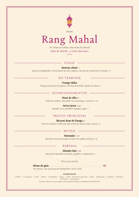 Lâmpadas de garança – pré-visualização do modelo de menu