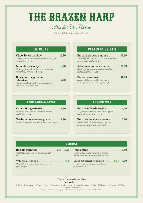 Azulejos de trevo – pré-visualização do modelo de menu