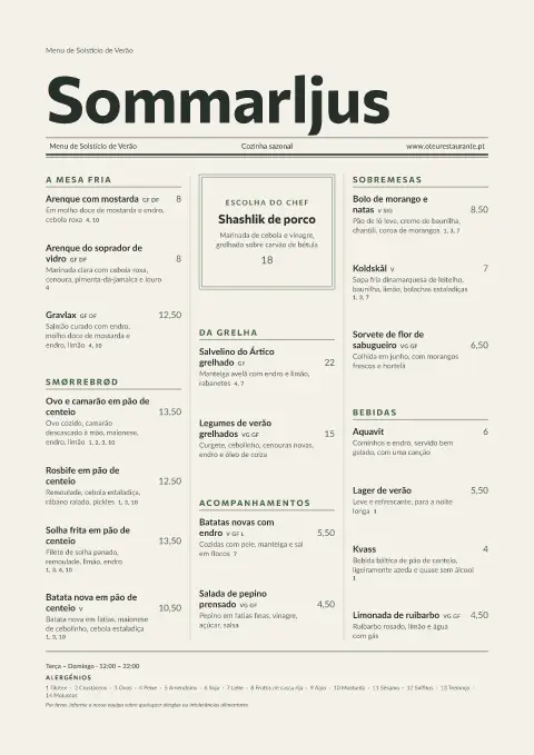 Gazeta do solstício – pré-visualização do modelo de menu
